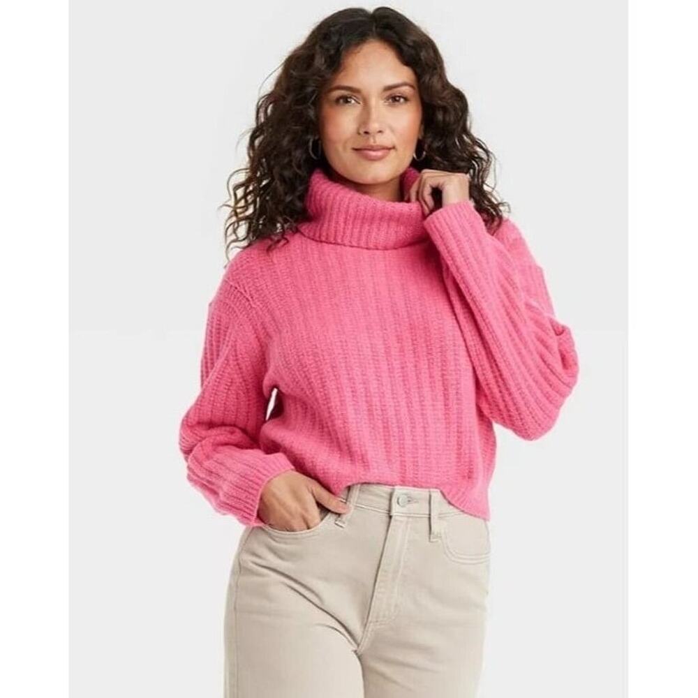 NWT Soft Pink Cowl Neck Sweater Small Chunky Knit Barbiecore Coquette